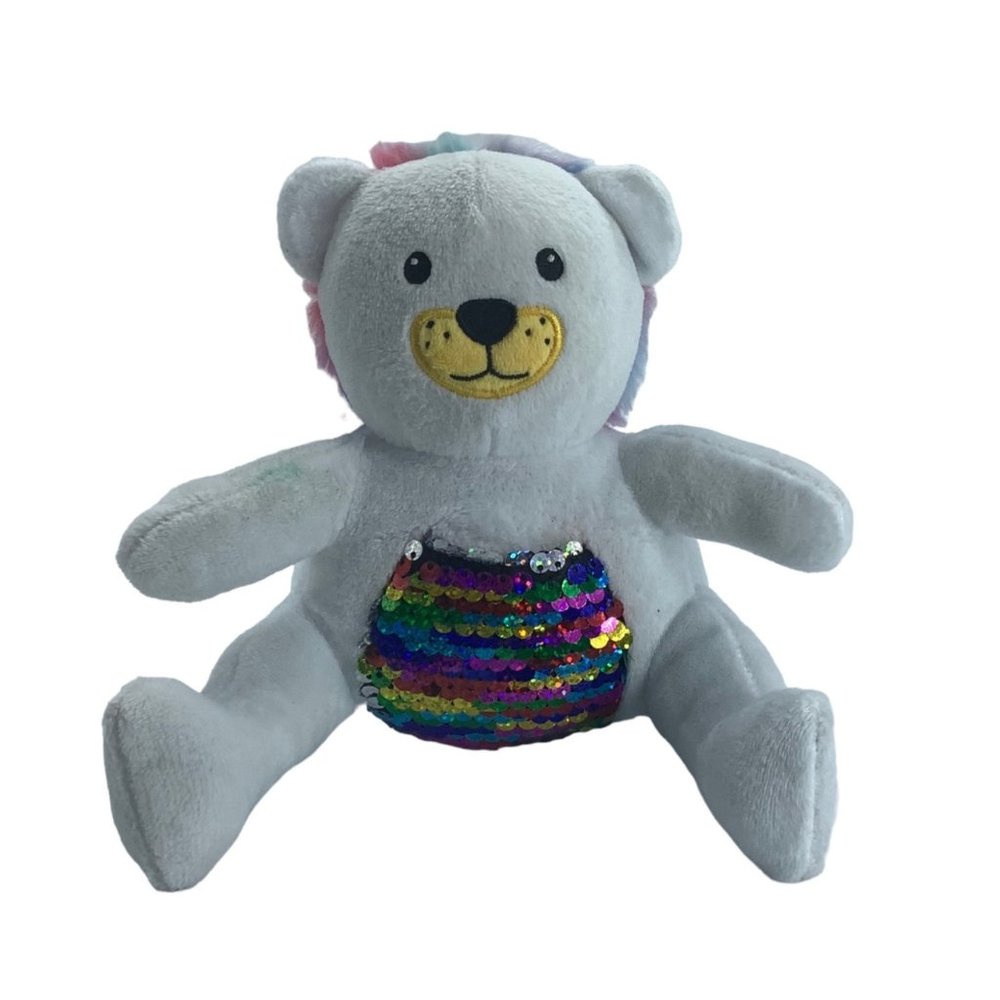 White Bear Sequin Tummy Belly Rainbow Silver Sand Filled 6"‎ RMS International